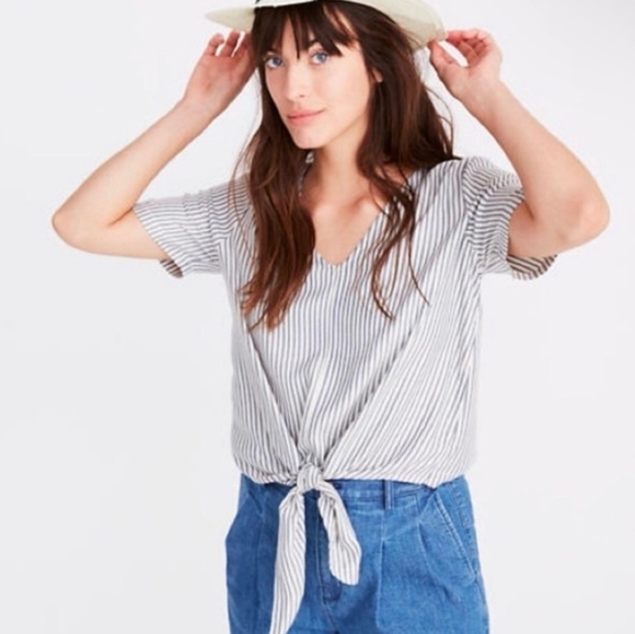 Madewell Tops - Madewell Black and White Striped Tie-Front Tee